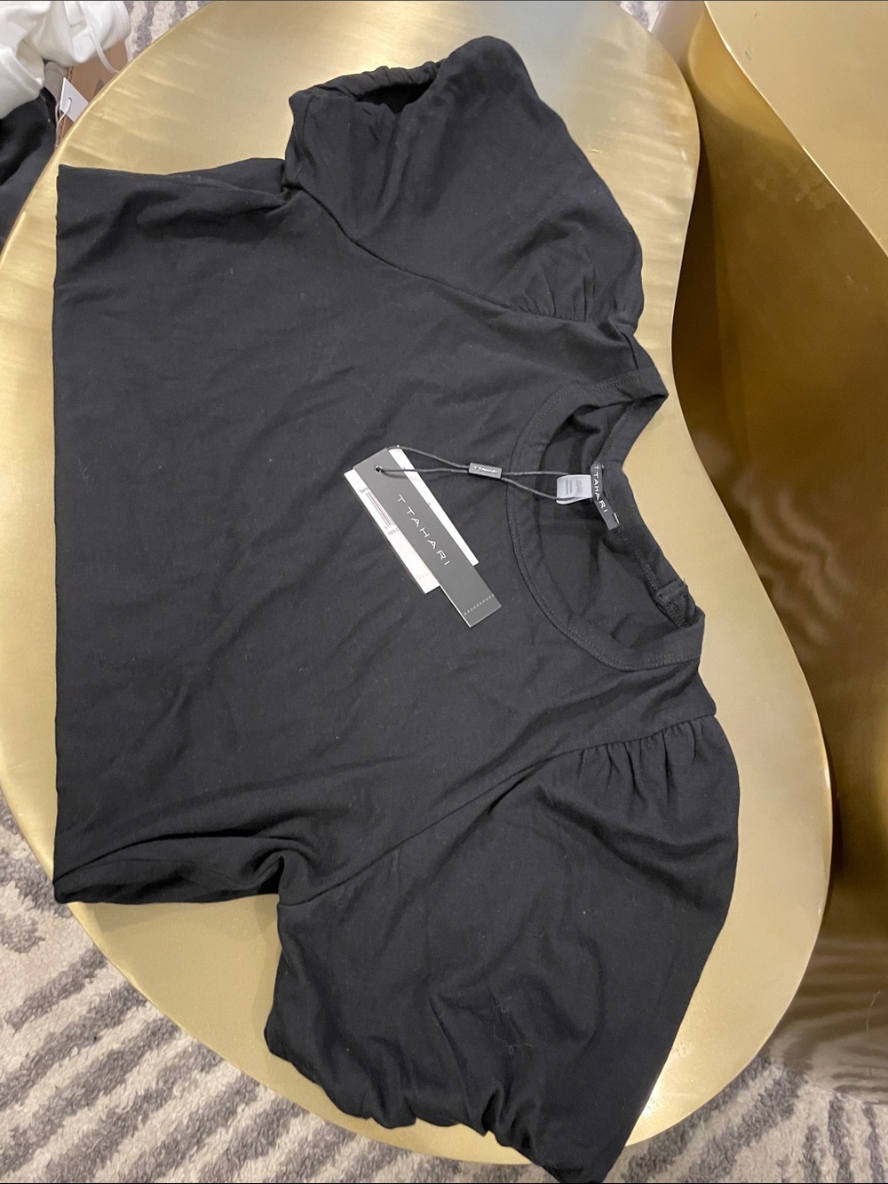 Tahari Black Short-Sleeve Puff-Sleeve Crewneck Tee